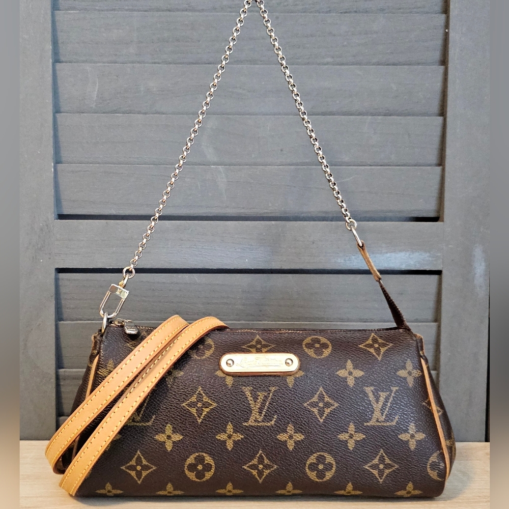 Authentic LOUIS VUITTON Monogram Eva 2 Way Pouch Shoulder/Crossbody